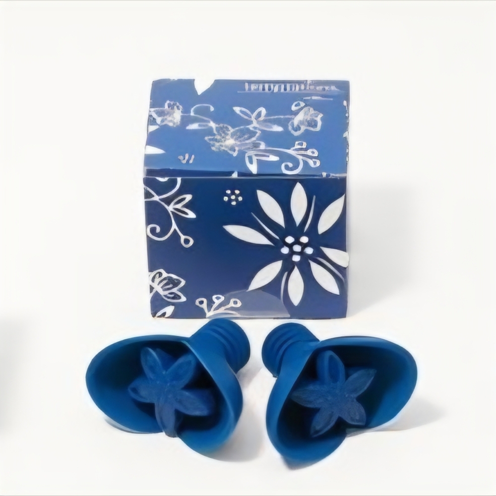 Wine Bottle Toppers Set Of 2 Temp-Tations Blue Floral Storage Set